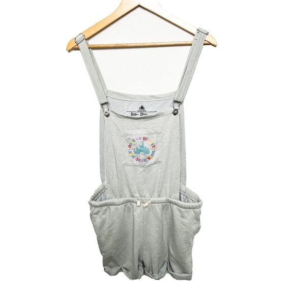 DISNEY Dose of Disney Relaxed Sweat knit Shortalls Bib Overalls Size M Gray - Picture 1 of 5